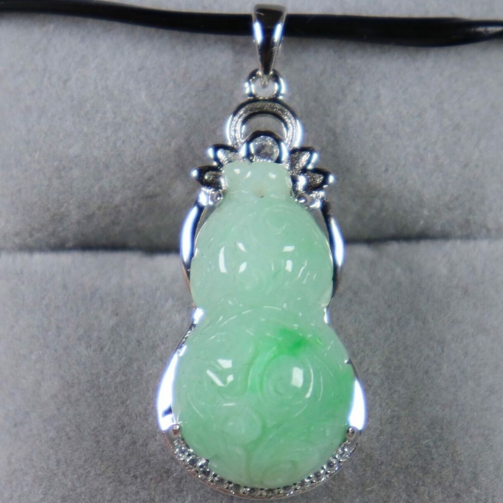 S925 Silver Certified Green 100% Natural A Jade jadeite Pendant gourd